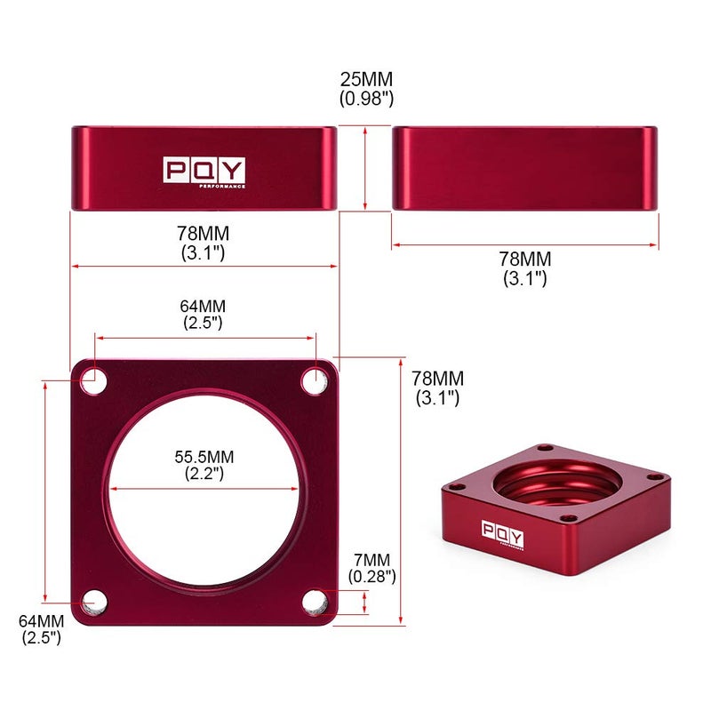 PQY Throttle Body Spacer Compatible with 91-06 Jeep Wrangler TJ YJ LJ Cherokee XJ 2.5L/4.0L Engine Gas MJ w/Gasket 1" Raise Manifold Carb Red - Image 3